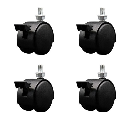 Service Caster 2'' Black Metal Hood Twin Caster Locking Nylon Wheel 5/16 Thread Stem, 4PK SCC-TS02S50D-NYS-FB-B-5161812-4